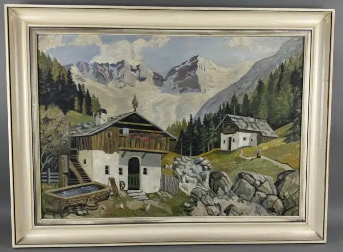 Bild Öl auf Platte Bauernhaus in den Alpen