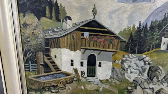 Bild Öl auf Platte Bauernhaus in den Alpen – Bild 2