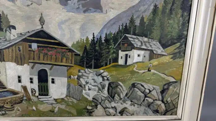 Bild Öl auf Platte Bauernhaus in den Alpen – Bild 3