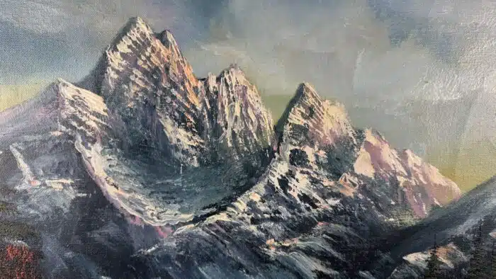 Bild öl auf Leinwand Berghütte in den Alpen – Bild 2