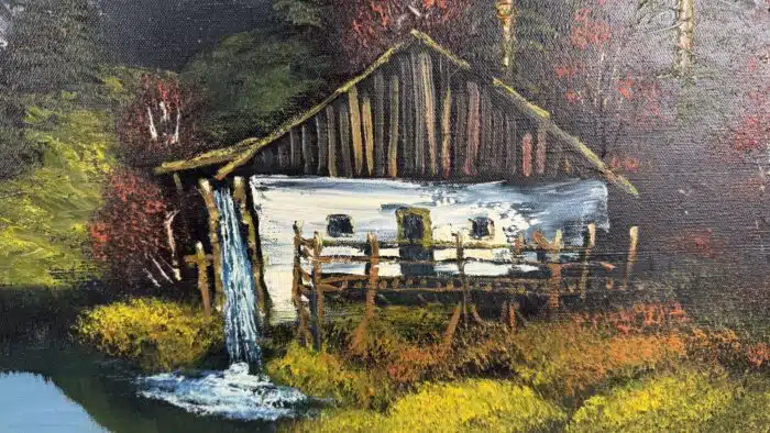 Bild öl auf Leinwand Berghütte in den Alpen – Bild 3