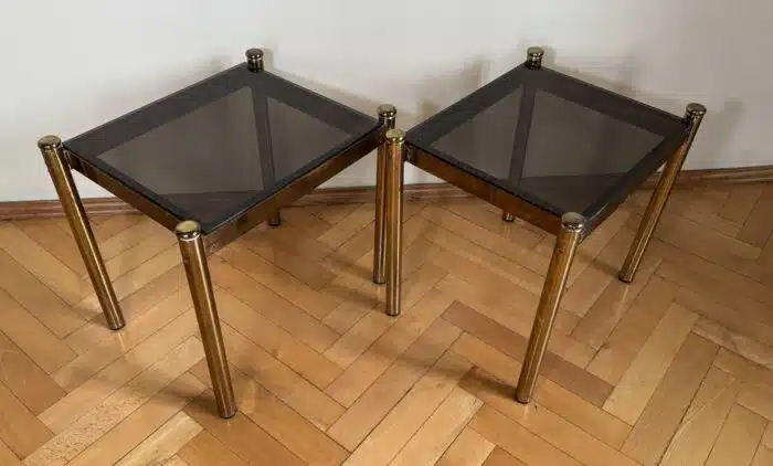 2 Stück Messing Retro Tische mit Glasplatte