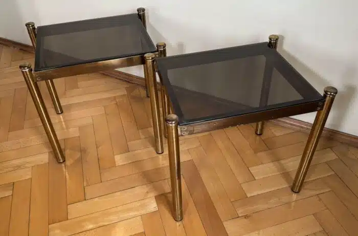 2 Stück Messing Retro Tische mit Glasplatte – Bild 2