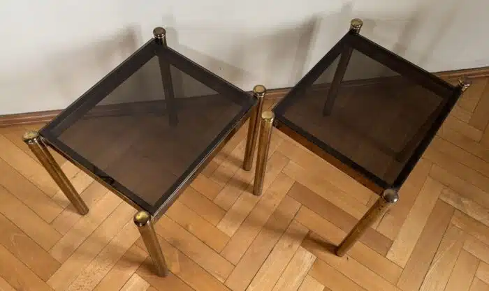 2 Stück Messing Retro Tische mit Glasplatte – Bild 3