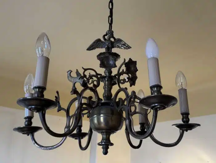 Messing Luster  Adler mit Krone  und anderen Tier Appliken – Bild 2