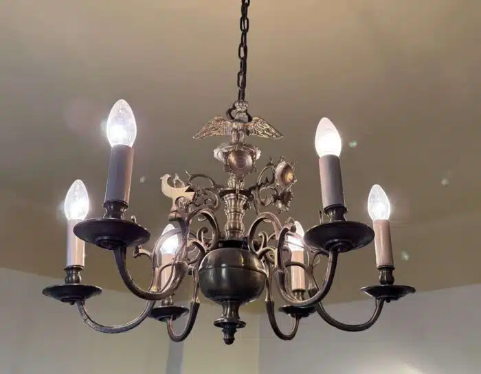 Messing Luster  Adler mit Krone  und anderen Tier Appliken – Bild 4