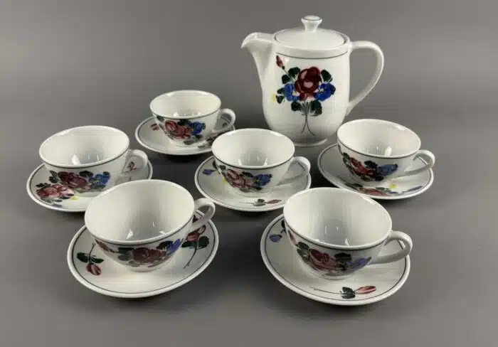 Kaffeekanne mit 6 Kaffeetassen mit Unterteller Alpenflora