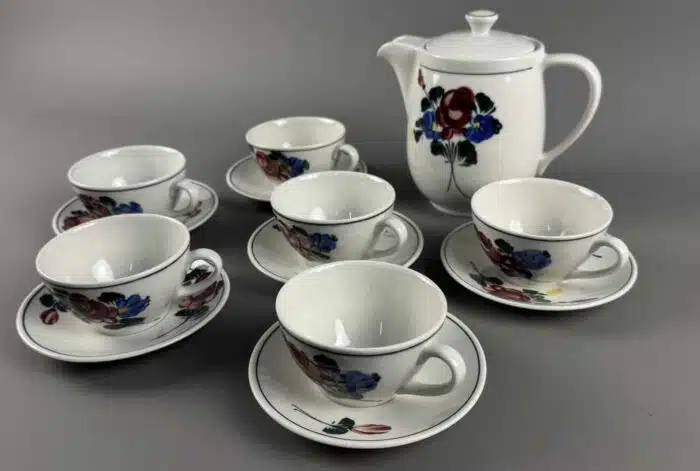 Kaffeekanne mit 6 Kaffeetassen mit Unterteller Alpenflora – Bild 2