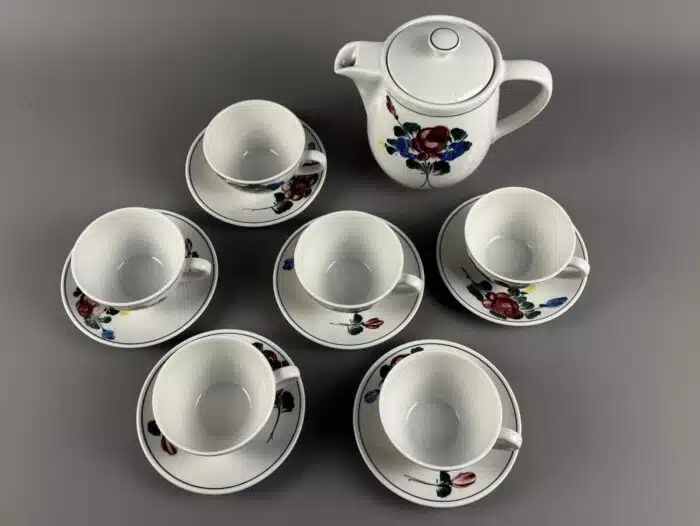 Kaffeekanne mit 6 Kaffeetassen mit Unterteller Alpenflora – Bild 3