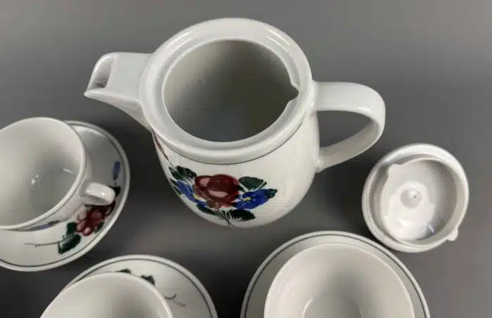 Kaffeekanne mit 6 Kaffeetassen mit Unterteller Alpenflora – Bild 5