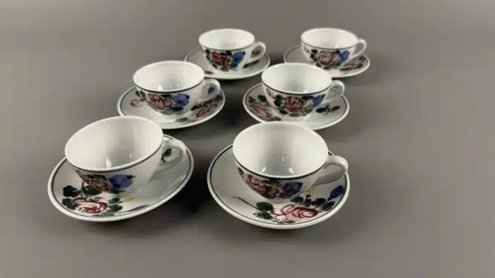 Lilienporzellan 6 Kaffeetassen mit Unterteller Alpenflora