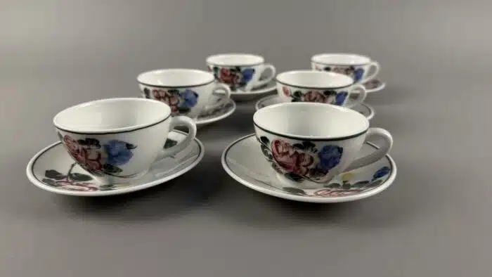Lilienporzellan 6 Kaffeetassen mit Unterteller Alpenflora – Bild 2