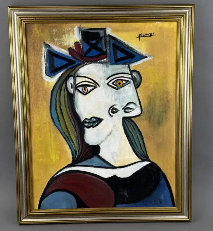 Pablo Picasso: „Femme Avec Le Chapeau“ schöne Kopie 58 x 48 cm