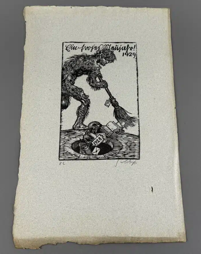 Switbert Lobisser  - Holzschnitt - Mein Neujahrsgruß op 90 HS 1928 18,6x11,2cm signiert und nummeriert