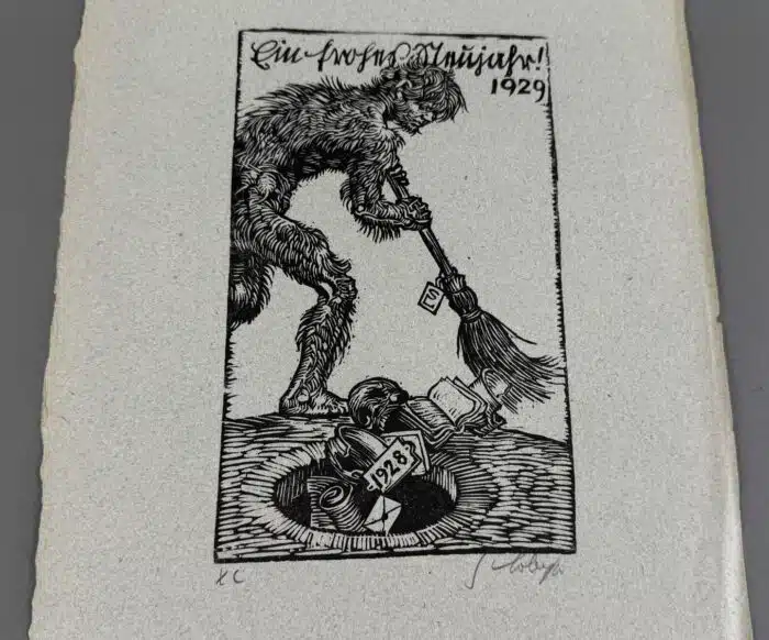 Switbert Lobisser  - Holzschnitt - Mein Neujahrsgruß op 90 HS 1928 18,6x11,2cm signiert und nummeriert – Bild 2