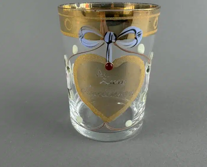 Switbert Lobisser - Aus persönlichem Besitz - handbemaltes vergoldetes Glas zum Andenken H 8 cm