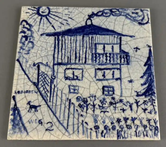 Switbert Lobisser - Aus persönlichem Besitz - selbst bemalte Fliese mit Lobisserweg 15 x 15 cm
