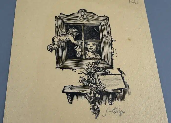 Switbert Lobisser - Holzschnitt - und Rückseitig ein Brief an seine Eltern vom 10.03.1937 - "Grüße euer Bertl" – Bild 2