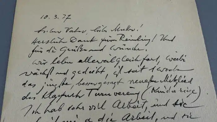 Switbert Lobisser - Holzschnitt - und Rückseitig ein Brief an seine Eltern vom 10.03.1937 - "Grüße euer Bertl" – Bild 5