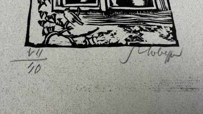 Switbert Lobisser - Holzschnitt - Kind am Fenster  auf Briefpapier mit Wasserzeichen im Papier vom Stift St. Paul op. 7 HS 1923 10,5x8,6cm signiert nummeriert – Bild 3
