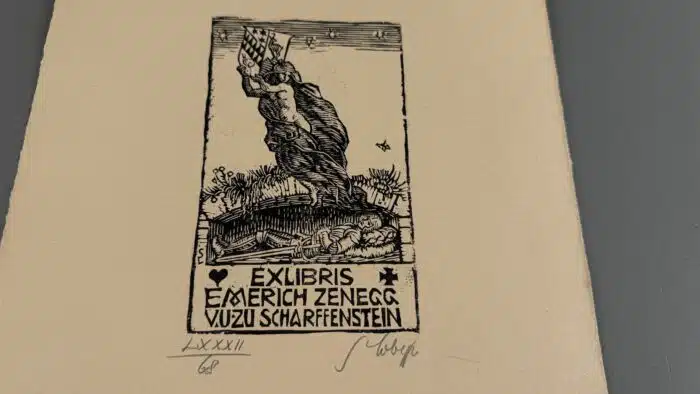 Switbert Lobisser - Holzschnitt - Emerich Zenegg von und zu Scharffenstein op 82 HS 1928 15,1x9,3cm signiert und nummeriert – Bild 2