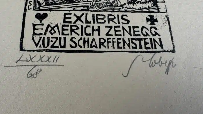 Switbert Lobisser - Holzschnitt - Emerich Zenegg von und zu Scharffenstein op 82 HS 1928 15,1x9,3cm signiert und nummeriert – Bild 3
