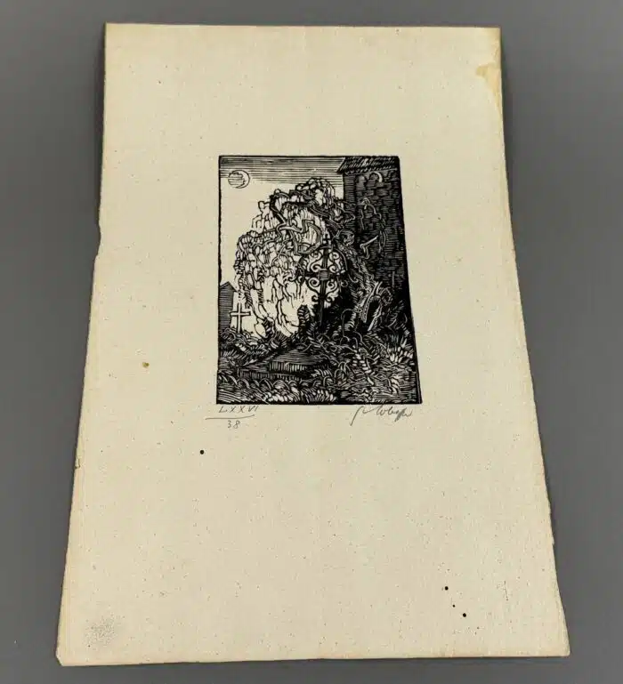 Switbert Lobisser - Holzschnitt - Grab im Winter auf Briefpapier mit Wasserzeichen im Papier vom Stift St. Paul op 76 HS 1928 15,8x10,7cm signiert und nummeriert für Max Mell