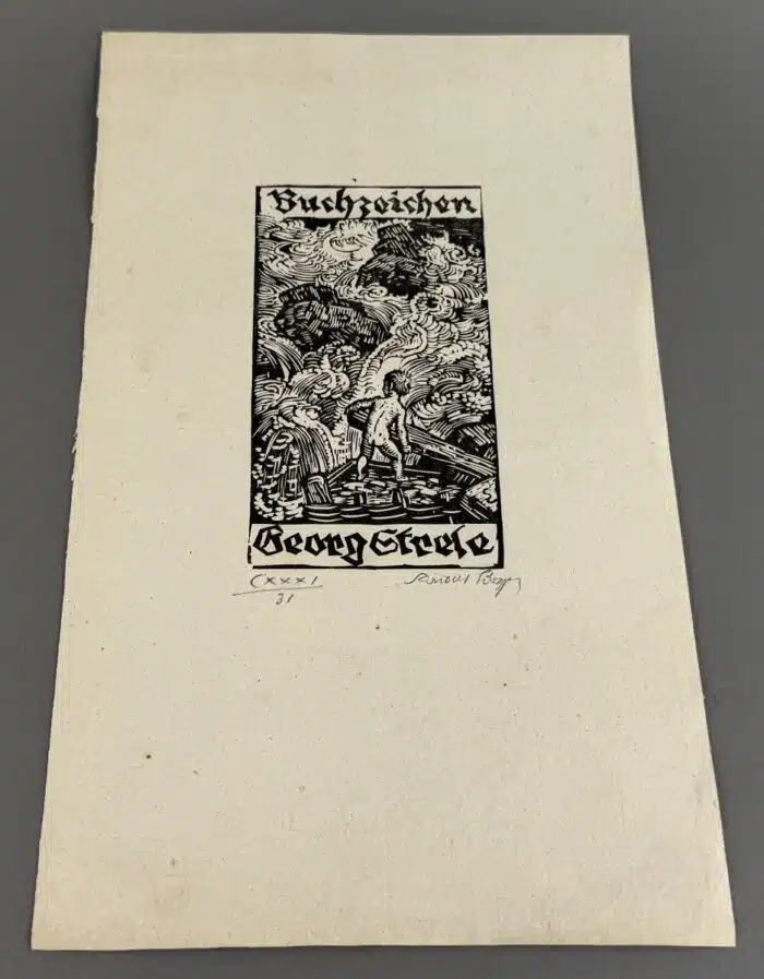 Switbert Lobisser - Holzschnitt - Buchzeichen Georg Strele 1931auf Brief von März 1794 mit Wasserzeichen im Papier vom Stift St. Paul op 76 HS 1931 HS op.131 16,1x8,9cm signiert nummeriert