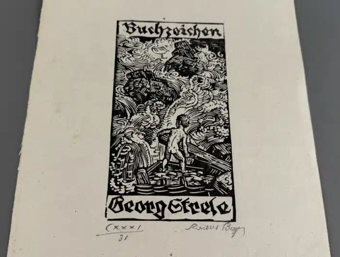 Switbert Lobisser - Holzschnitt - Buchzeichen Georg Strele 1931auf Brief von März 1794 mit Wasserzeichen im Papier vom Stift St. Paul op 76 HS 1931 HS op.131 16,1x8,9cm signiert nummeriert – Bild 2