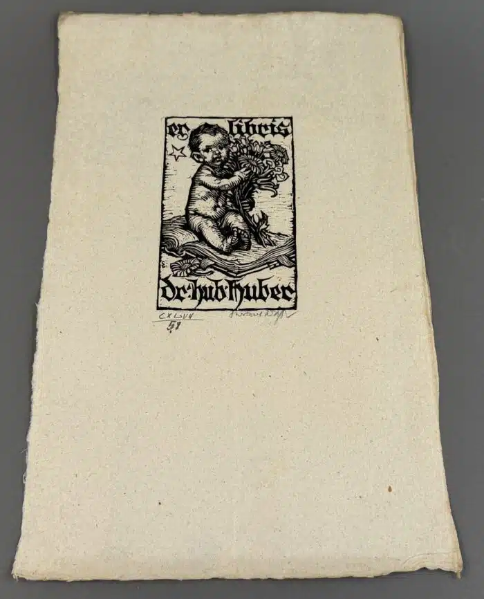 Switbert Lobisser - Holzschnitt - Dr. Huber 1931 auf Brief von 1792, mit Wasserzeichen im Papier vom Stift St. Paul. Op. 147 HS 13,8x8,4cm signiert nummeriert