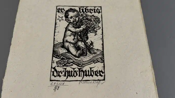 Switbert Lobisser - Holzschnitt - Dr. Huber 1931 auf Brief von 1792, mit Wasserzeichen im Papier vom Stift St. Paul. Op. 147 HS 13,8x8,4cm signiert nummeriert – Bild 2