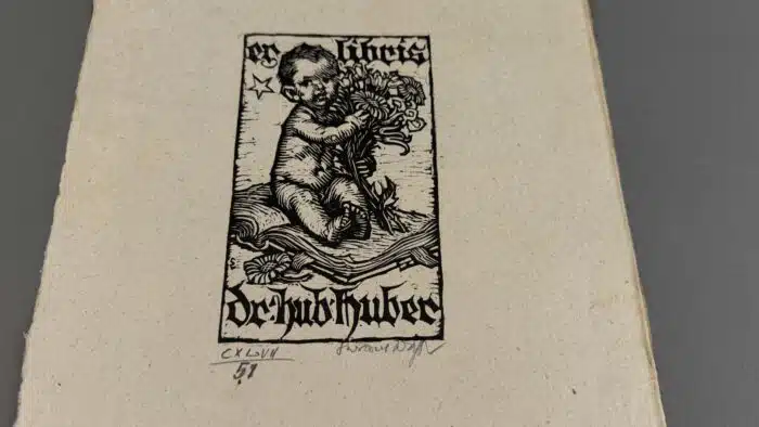 Switbert Lobisser - Holzschnitt - Dr. Huber 1931 auf Brief von 1792, mit Wasserzeichen im Papier vom Stift St. Paul. Op. 147 HS 13,8x8,4cm signiert nummeriert – Bild 3