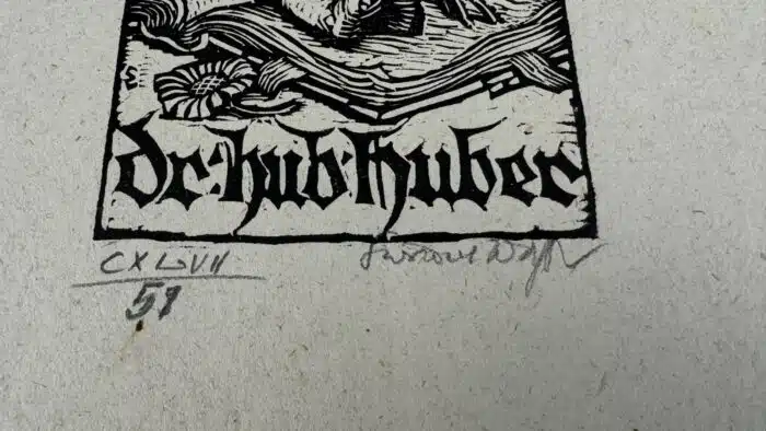 Switbert Lobisser - Holzschnitt - Dr. Huber 1931 auf Brief von 1792, mit Wasserzeichen im Papier vom Stift St. Paul. Op. 147 HS 13,8x8,4cm signiert nummeriert – Bild 4