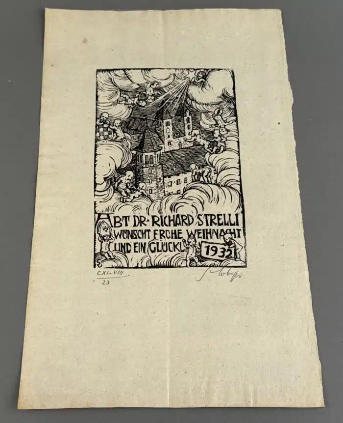 Switbert Lobisser - Holzschnitt - Abt Streli 1932 auf Papier vom Stift St. Paul. Op.148 HS 18,8x12,1cm signiert nummeriert