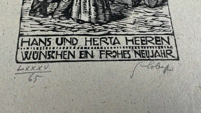 Switbert Lobisser - Holzschnitt - Hans und Herta Heeren wünschen ein frohes Neujahr, auf Papier vom Stift St. Paul. op 85 HS 1928 12,4x12,6cm signiert und nummeriert – Bild 3