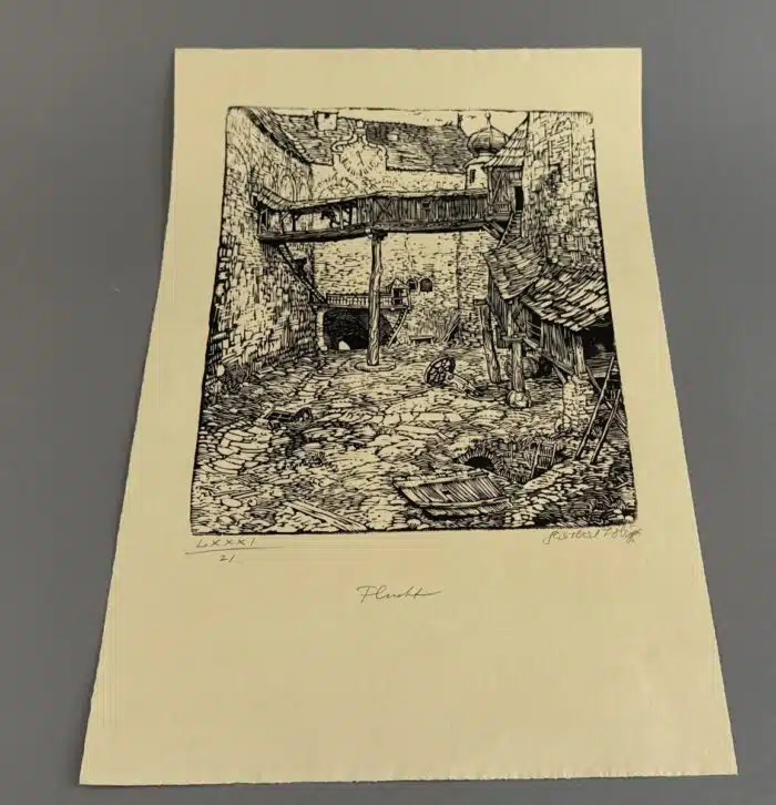 Switbert Lobisser - Holzschnitt - Flucht, auf Papier vom Stift St. Paul.  48 x 31,5cm signiert und nummeriert