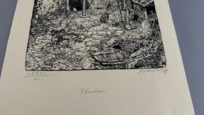 Switbert Lobisser - Holzschnitt - Flucht, auf Papier vom Stift St. Paul.  48 x 31,5cm signiert und nummeriert – Bild 3