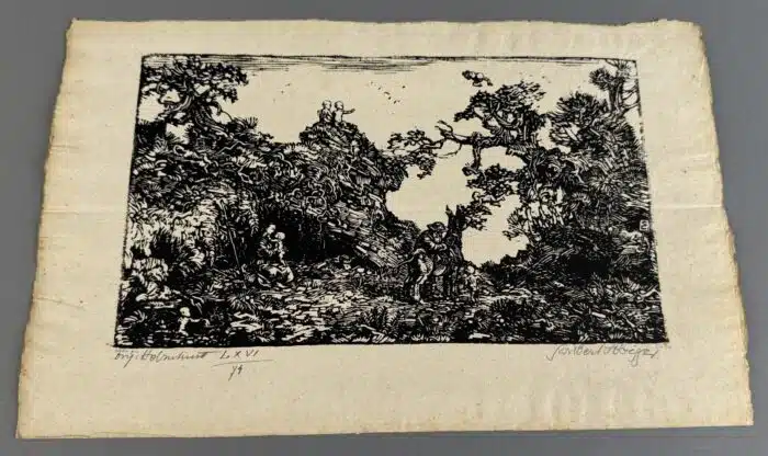 Switbert Lobisser - Holzschnitt -  auf Brief von 1795 und Papier vom  Stift St. Paul. 38 x 23,5 cm signiert und nummeriert