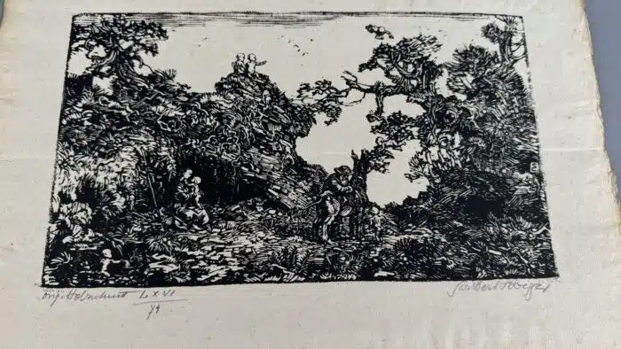 Switbert Lobisser - Holzschnitt -  auf Brief von 1795 und Papier vom  Stift St. Paul. 38 x 23,5 cm signiert und nummeriert – Bild 2