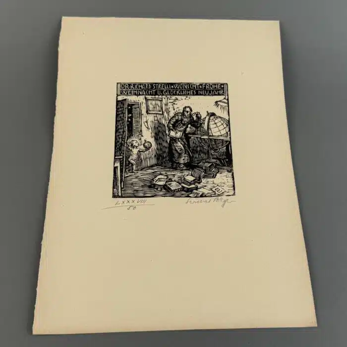 Switbert Lobisser - Holzschnitt - Dr. Richard Strelli Wünscht Frohe Weihnacht 35x26 cm signiert und nummeriert