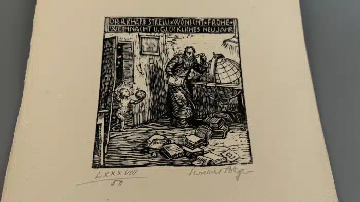 Switbert Lobisser - Holzschnitt - Dr. Richard Strelli Wünscht Frohe Weihnacht 35x26 cm signiert und nummeriert – Bild 2