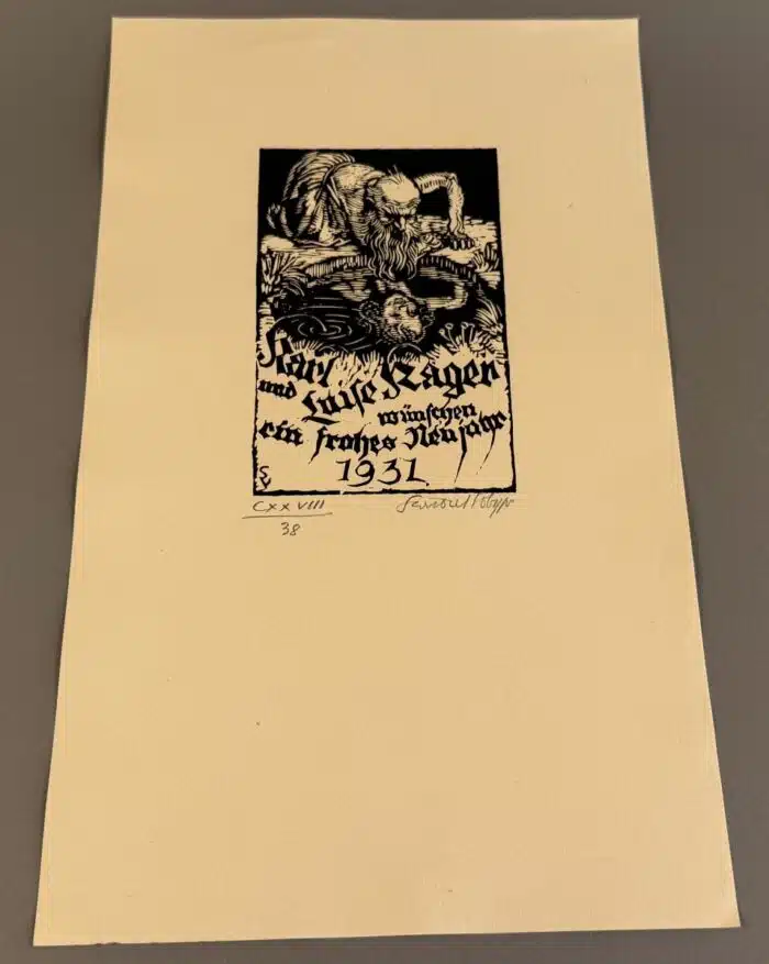 Switbert Lobisser - Holzschnitt -  karl und Luise Kager wünchen ein frohes Neujahr 1931 op 128 HS 15,3x11,3cm signiert und nummeriert
