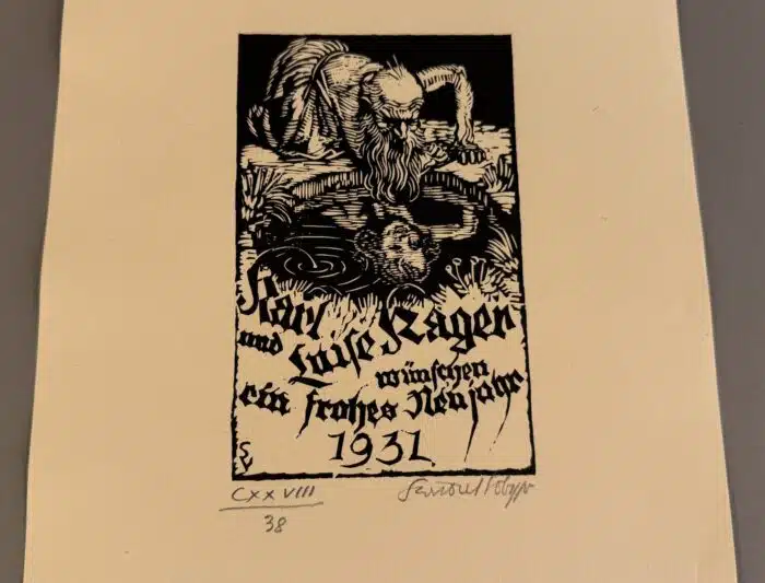 Switbert Lobisser - Holzschnitt -  karl und Luise Kager wünchen ein frohes Neujahr 1931 op 128 HS 15,3x11,3cm signiert und nummeriert – Bild 2