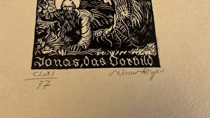 Switbert Lobisser - Holzschnitt -Jonas das Vorbild HS 1932 Op. 161 10,6x9,4cm – Bild 3