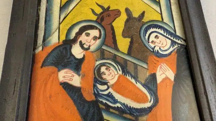 Switbert Lobisser - Aus persönlichem Besitz - Hinterglasbild "Geburt Christi", evt. Sandl in Oberösterreich, 1. Hälfte 19. Jahrhundert, Glas gebrochen – Bild 3