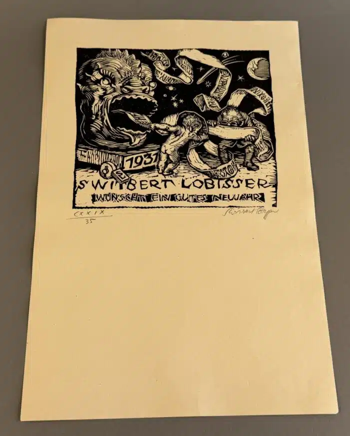 Switbert Lobisser - Holzschnitt - Switbert Lobisser wünscht ein gutes Neujahr 1931 op 129 HS 15,7x17,6cm signiert und nummeriert