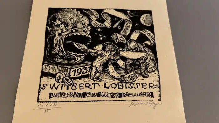 Switbert Lobisser - Holzschnitt - Switbert Lobisser wünscht ein gutes Neujahr 1931 op 129 HS 15,7x17,6cm signiert und nummeriert – Bild 2