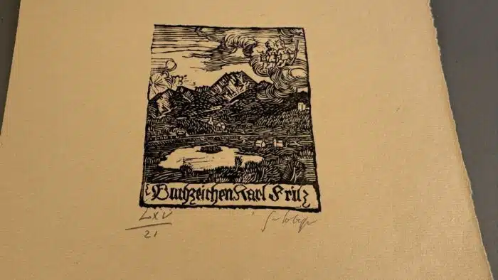 Switbert Lobisser - Holzschnitt - Buchzeichen Karl Fritz op 65 10,5x9,0cm signiert und nummeriert Faakersee Mittagskogel – Bild 2