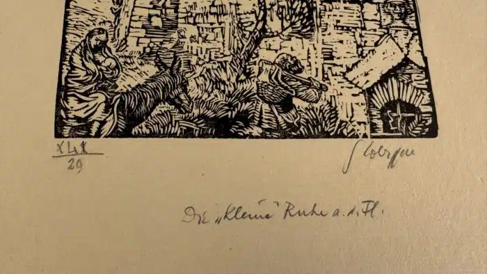 Switbert Lobisser - Holzschnitt - Die kleine Ruhe auf der Flucht 41x25cm – Bild 3