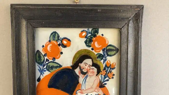 Switbert Lobisser - Aus persönlichem Besitz - Hinterglasbild "Hl. Joseph mit Jesusknaben", evt. Sandl in Oberösterreich, 1. Hälfte 19. Jahrhundert 23x19,5cm – Bild 2